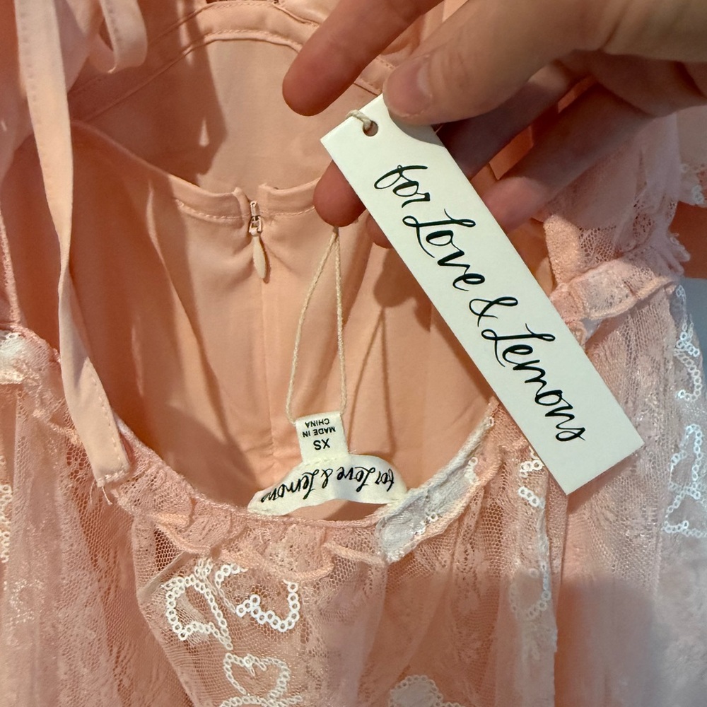 For Love & Lemons Peach Pink Butterfly Embroidered Mini Dress - Picture 4 of 4